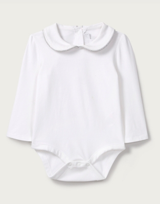 Sparkle Trim Collared Bodysuit Baby Girls' The White Company UK