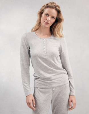 Spot Henley Pyjama Top Nightwear & Robes Sale The White Company UK