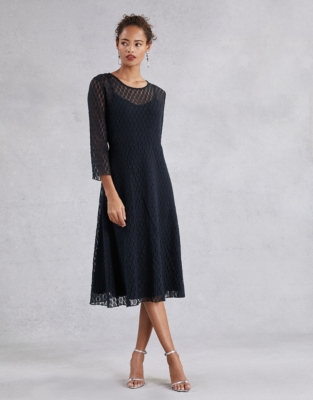 navy spot midi dress