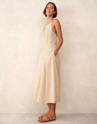 Square Neck Dress with Pleated Skirt