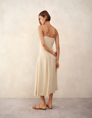 Square Neck Dress with Pleated Skirt