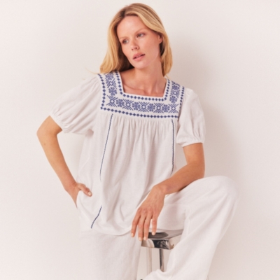 Square Neck Embroidered Jersey Blouse