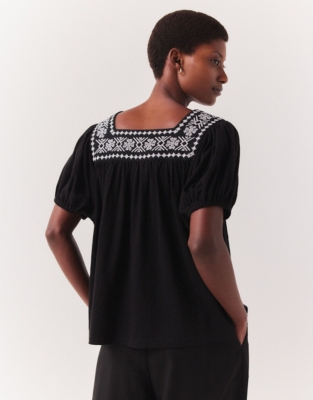 Square Neck Embroidered Jersey Blouse