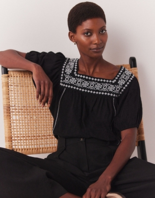 Square Neck Embroidered Jersey Blouse