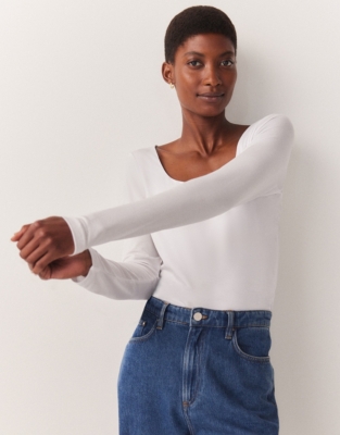 Square Neck Long Sleeve Top, Clothing