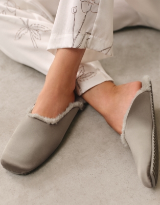 Square Toe Satin Ballet Slipper - Dark Truffle