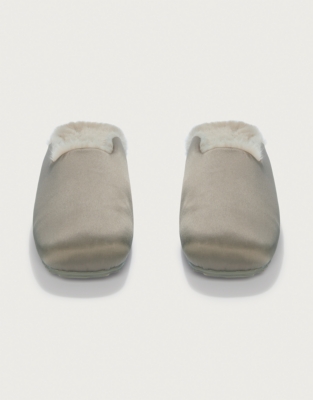 Square Toe Satin Ballet Slipper - Dark Truffle