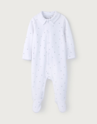 StarPrint Velour Sleepsuit Baby Sleepsuits The White Company UK