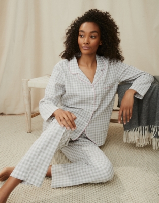 Stitch Detail Cotton Gingham Pyjama Set