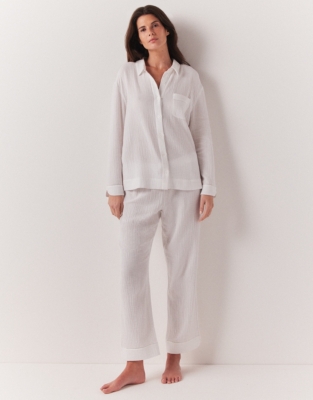 Stitch Detail Double Cotton Pajama Set
