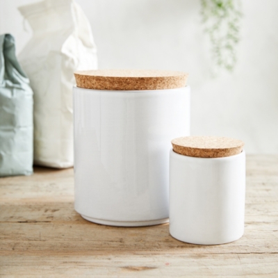 Stoneware Ceramic Small Jar with Cork Lid Home & Bath The White