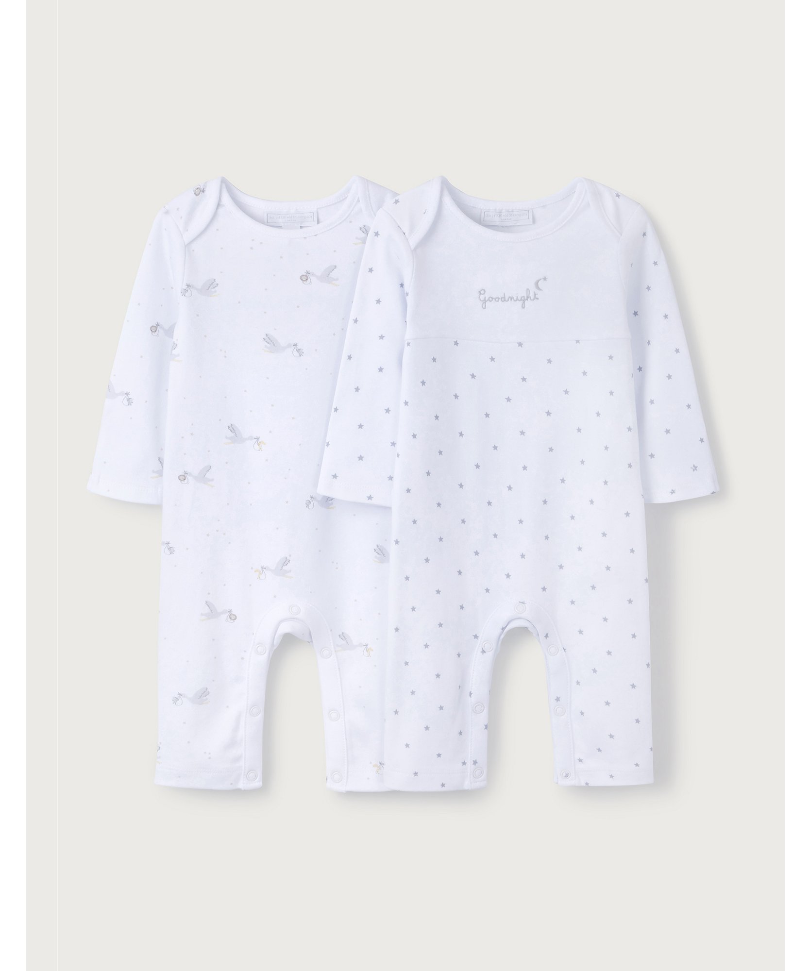 1 1/2-2Y Stork-Print & Star Sleepsuits – Set Of 2 The White Company Clothing Loungewear Sleepsuits 