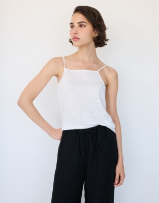 Strappy Linen Jersey Vest - White