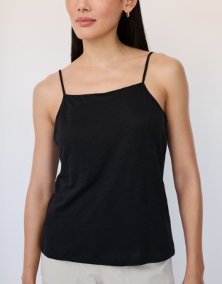 Strappy Linen Jersey Vest - Black