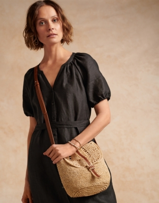 Straw And Leather Satchel Bag