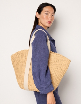 Straw Basket Webbing Strap Tote