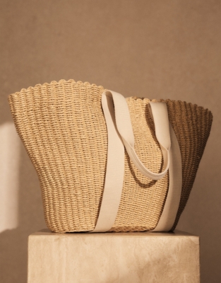Straw Basket Webbing Strap Tote