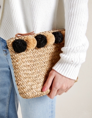 Straw PomPom Clutch Accessories Sale The White Company UK