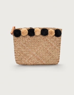 Straw PomPom Clutch Accessories Sale The White Company UK