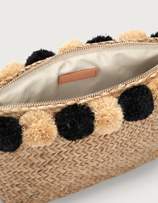 Straw PomPom Clutch Accessories Sale The White Company UK
