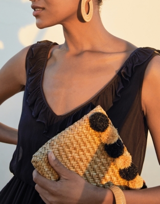 Straw PomPom Clutch Accessories Sale The White Company UK