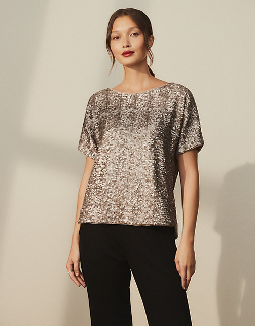 Stretch Sequin T-Shirt | Clothing Sale | The White Company UK