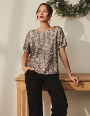 Stretch Sequin T-Shirt | Tops & T-Shirts | The White Company UK