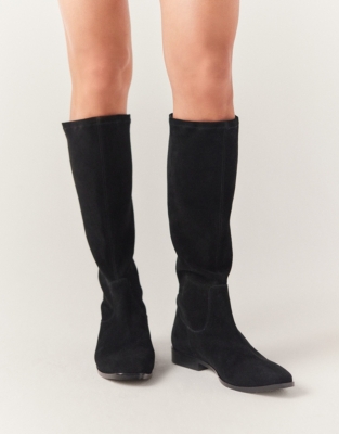 Stretch Suede High Leg Boots