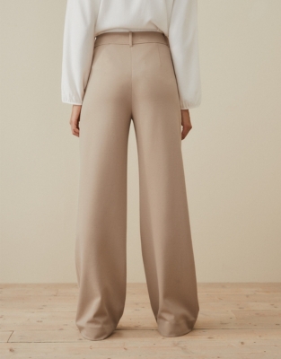 Stretch Wide-Leg Tailored Pants - Camel