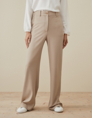 Stretch Wide-Leg Tailored Pants - Camel