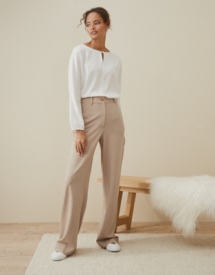 Stretch Wide-Leg Tailored Pants - Camel