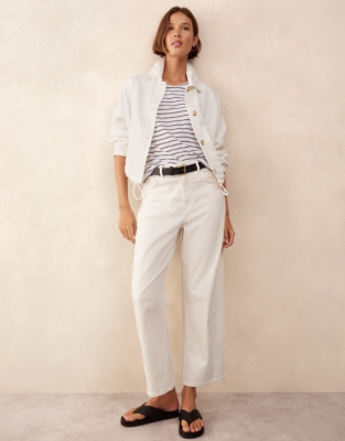 Stripe Button Back Jersey Linen Top 