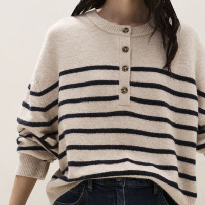 Stripe Button Placket Jumper with Cotton