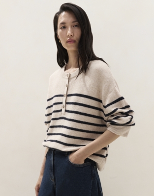 Stripe Button Placket Jumper with Cotton