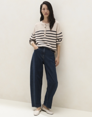 Stripe Button Placket Jumper with Cotton