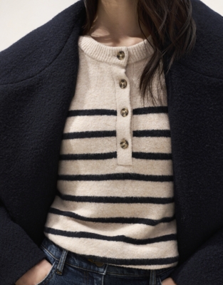 Stripe Button Placket Jumper with Cotton
