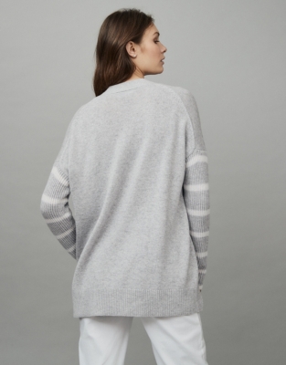 StripeDetail Boyfriend Cardigan with Cashmere Clothing Sale The