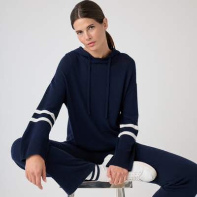 Stripe Detail Hoodie with Cashmere