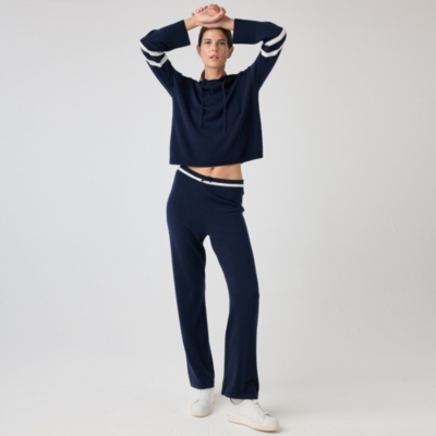Stripe Detail Wide Leg Trousers with Cashmere