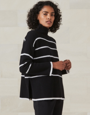 Stripe Funnel Neck Jumper With Cashmere