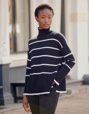 Stripe Funnel Neck Jumper With Cashmere