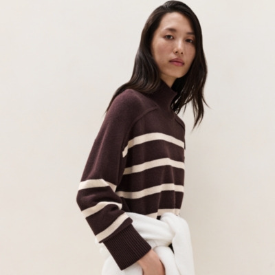 Stripe Funnel Neck Jumper with Cashmere 