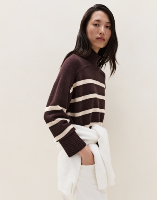 Stripe Funnel Neck Jumper with Cashmere  - Oxblood