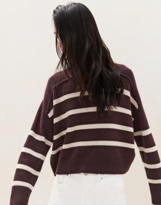 Stripe Funnel Neck Jumper with Cashmere  - Oxblood