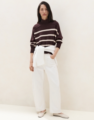 Stripe Funnel Neck Jumper with Cashmere  - Oxblood
