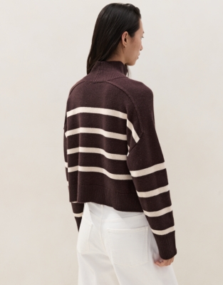 Stripe Funnel Neck Jumper with Cashmere  - Oxblood