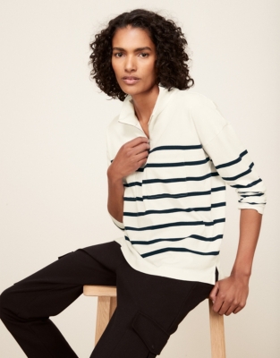 Stripe Half-Zip Sweatshirt | Clothing Sale | The White Company UK