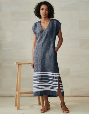 Grey and white striped linen clearance dress