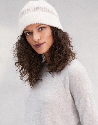 Stripe Lurex Beanie Hat | Accessories Sale | The White Company UK