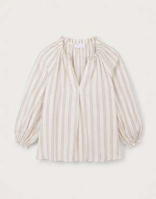 Stripe Pop Over Blouse with Linen
